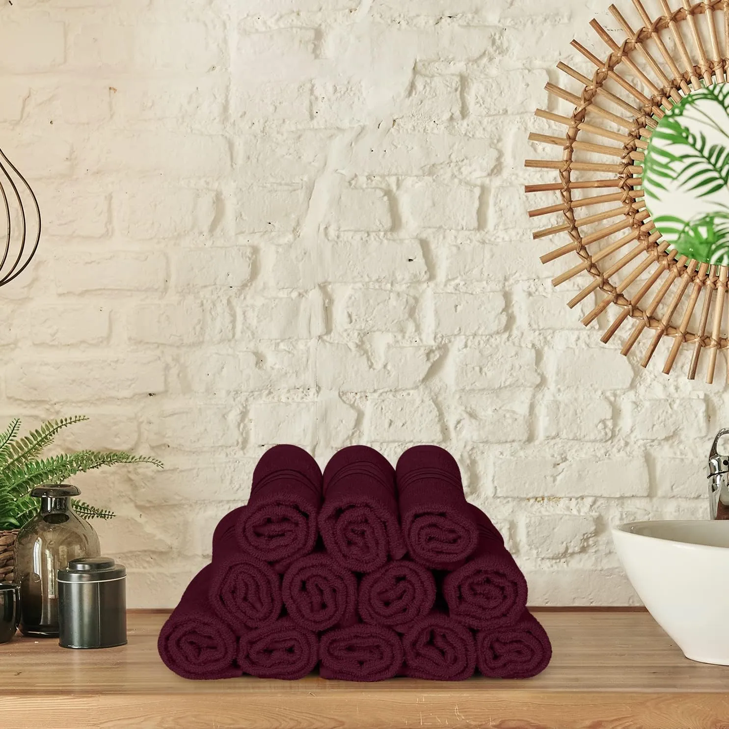 Utopia Towels - Luxury Wash Cloths Set (12 x 12 Inches) 600 GSM 100% Cotton Ring Spun, Highly Absorbent and Soft Feel Washcloths for Bathroom, Spa, Gym, and Face Towel (Burgundy) (216 Pack)