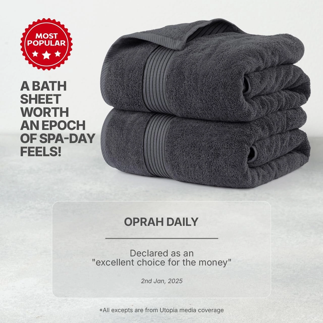 Utopia Towels Extra Large Bath Sheets 2 Pack, 35 by 70 Inches,100% Cotton Highly Absorbent & Quick Dry Bath Towel for Adults, Super Soft Towel, Grey