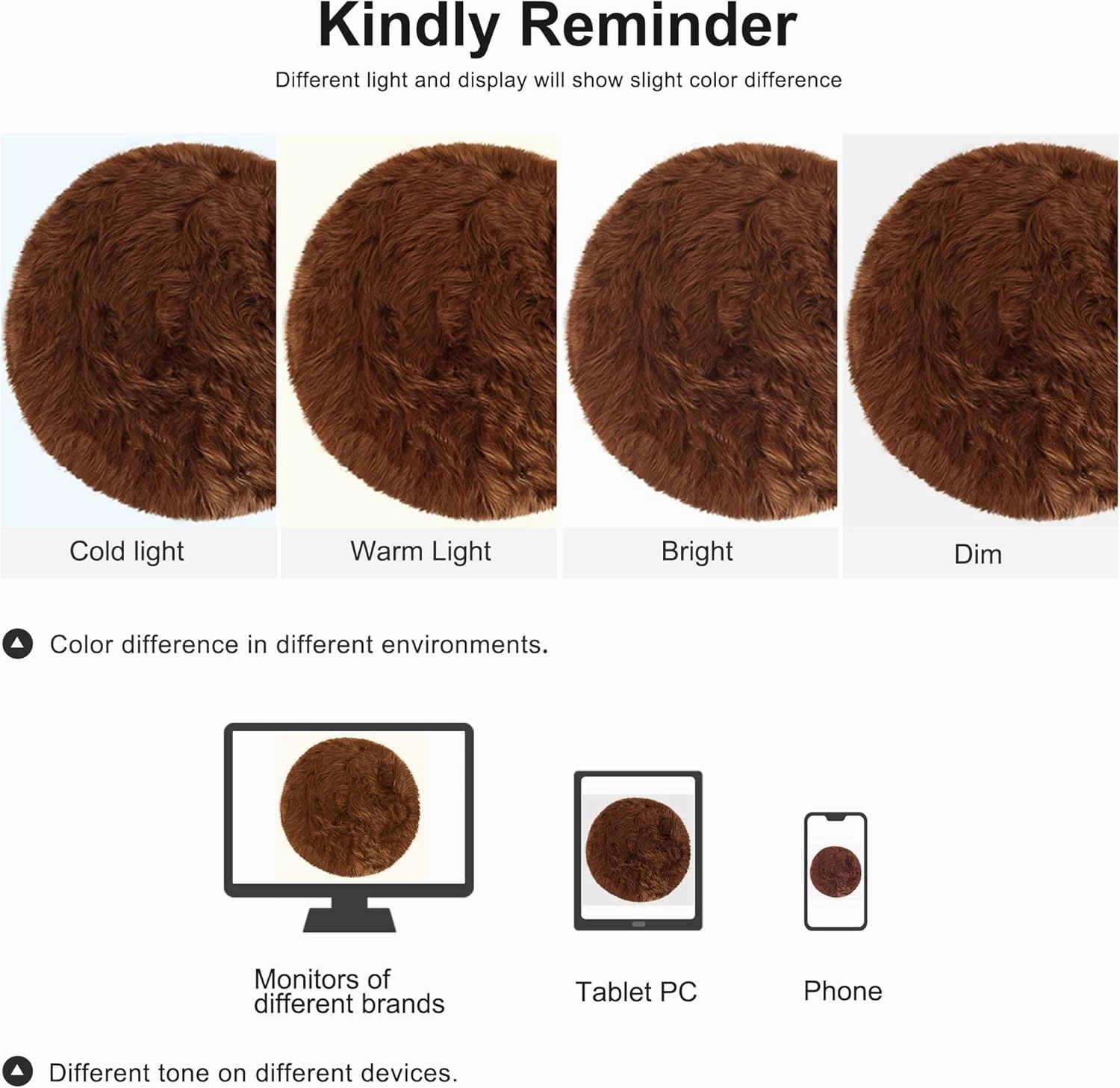 uxcell Faux Fur Round Rug,Fluffy Area Mat,Fluff Rugs for Bedroom Floor Sofa Living Room 3 x 3 Feet Brown