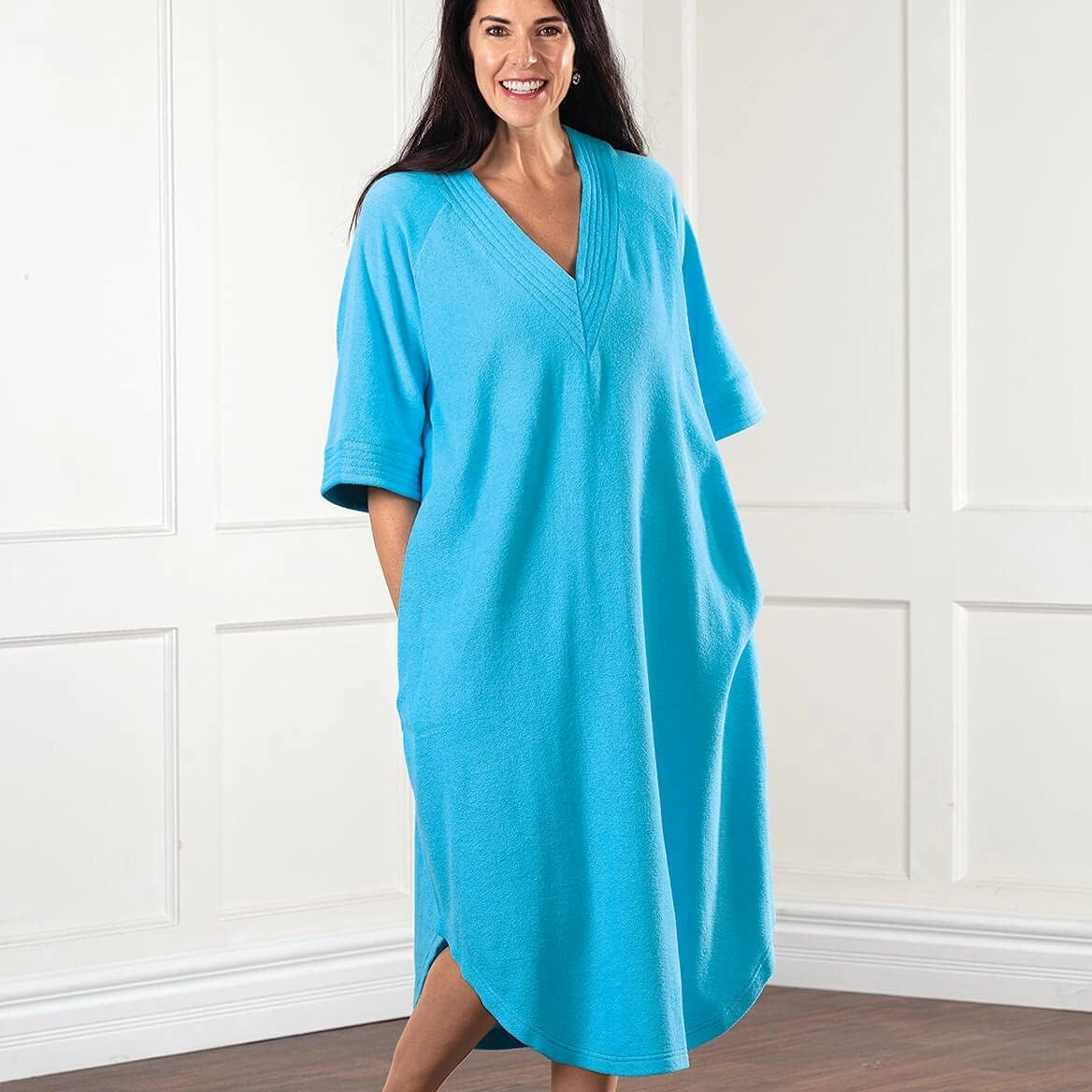 V Neck Turquoise Terry Caftan by Sawyer CreekTM