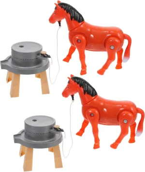 Vaguelly 2sets Horse-Drawn Mill Plaything Electric Rotating Toy for Boy Girl Horse Plaything Engaging Educational Toy for Boys and Girls