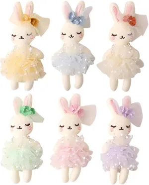 Vaguelly 6pcs Plush Bunny Small Rabbit Figurines Mini Mesh Bunny Doll Soft Stuffed Animal Toys for Children's Day Party Favors
