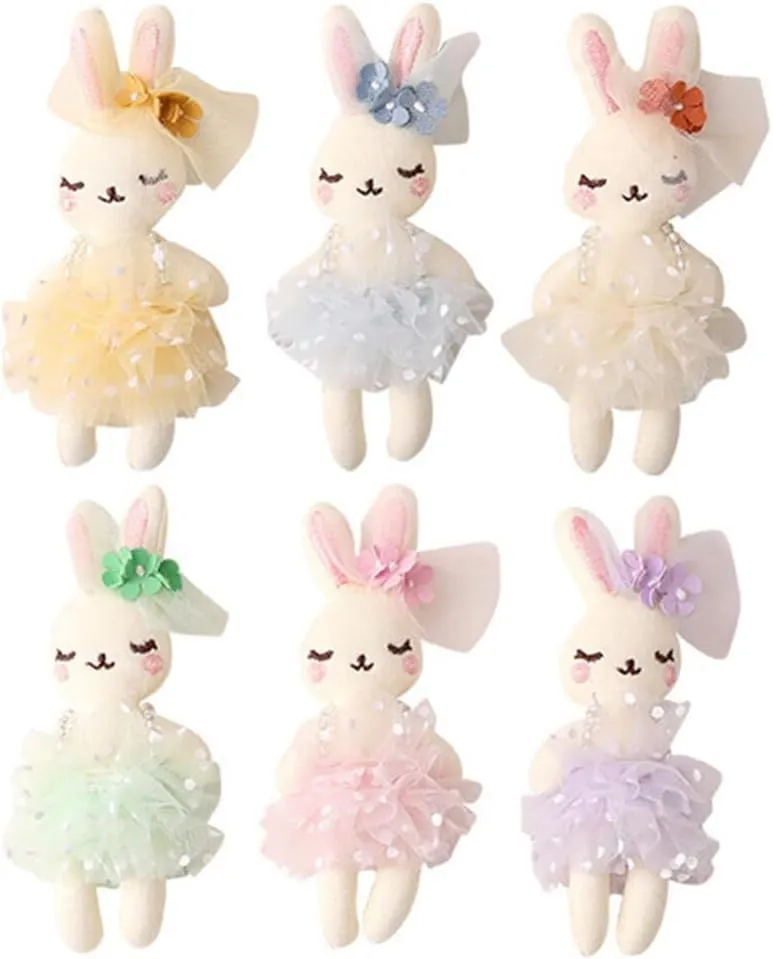 Vaguelly 6pcs Plush Bunny Small Rabbit Figurines Mini Mesh Bunny Doll Soft Stuffed Animal Toys for Children's Day Party Favors