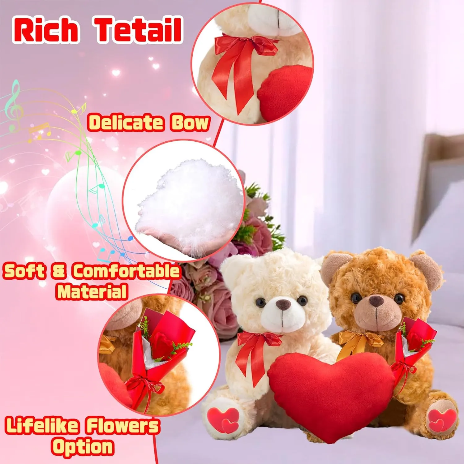 Valentine Gifts 2PCS Personalized Teddy Bear with Heart Hugging Plush as Personalized Couple Gifts for Him and Her, Valentine Bear with Text Photo as Valentine Gift for Him and Her 2PCS (8 inch)