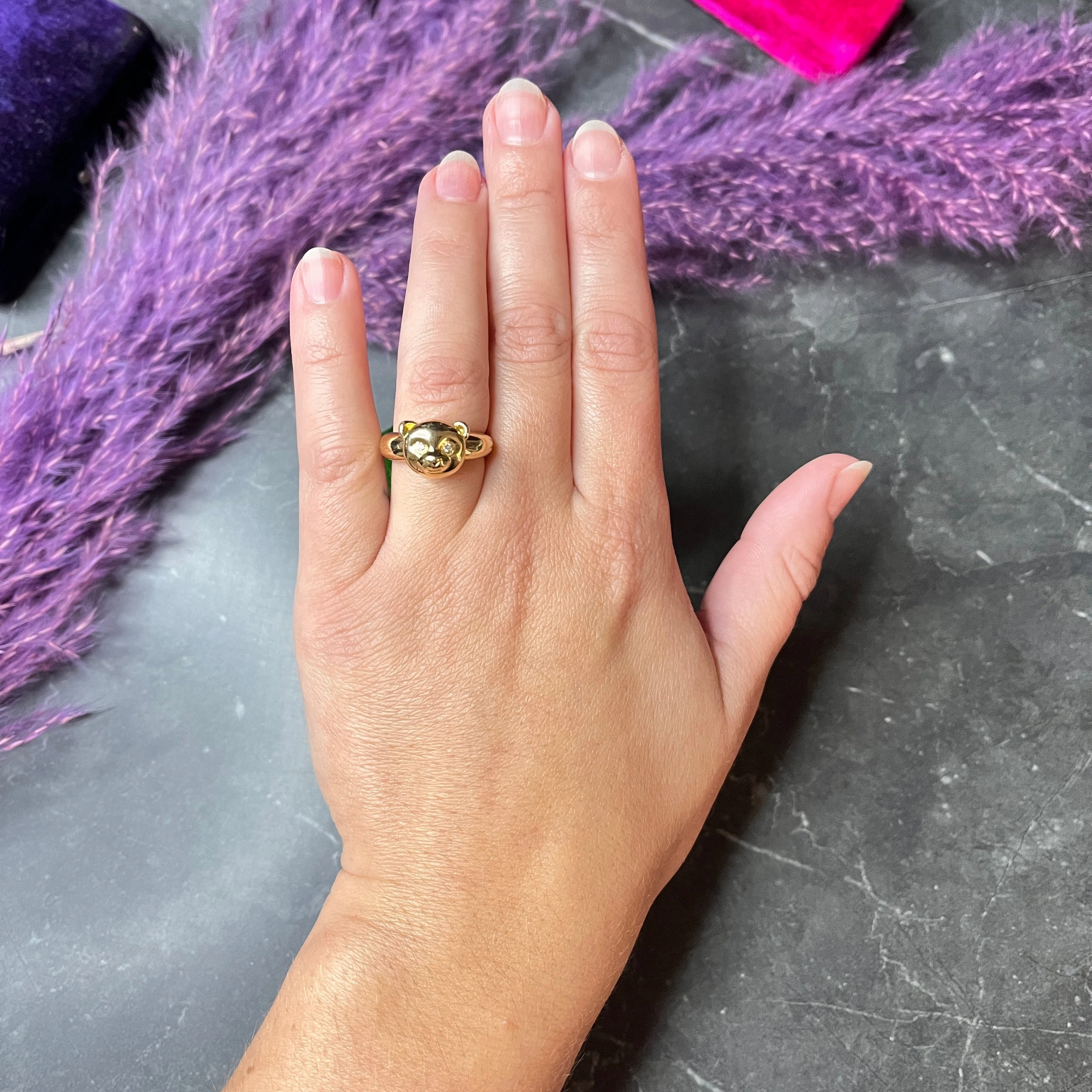 Van Cleef & Arpels French Diamond 18 Karat Yellow Gold Vintage Teddy Bear Convertible Pendant To Band Ring