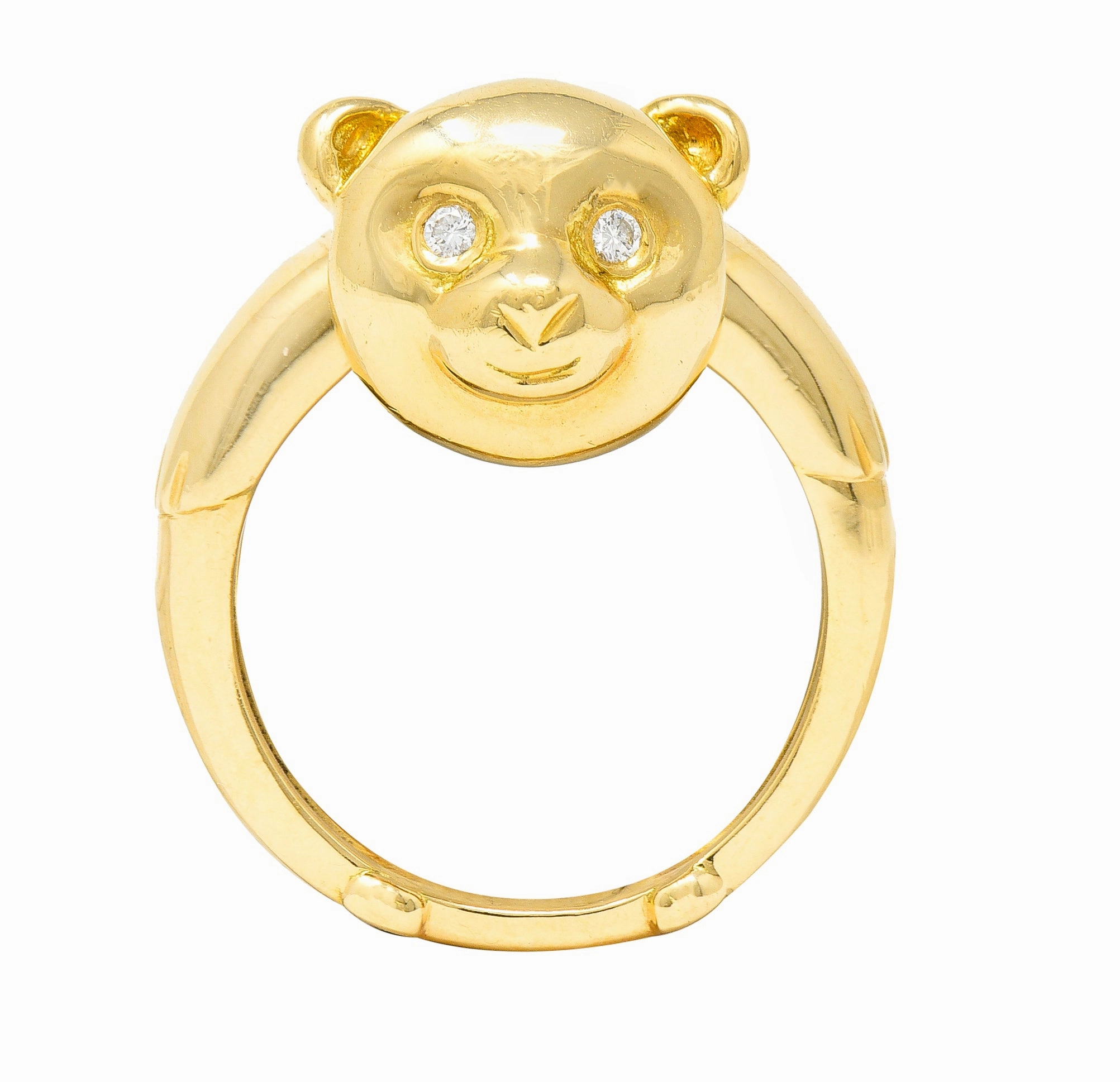 Van Cleef & Arpels French Diamond 18 Karat Yellow Gold Vintage Teddy Bear Convertible Pendant To Band Ring