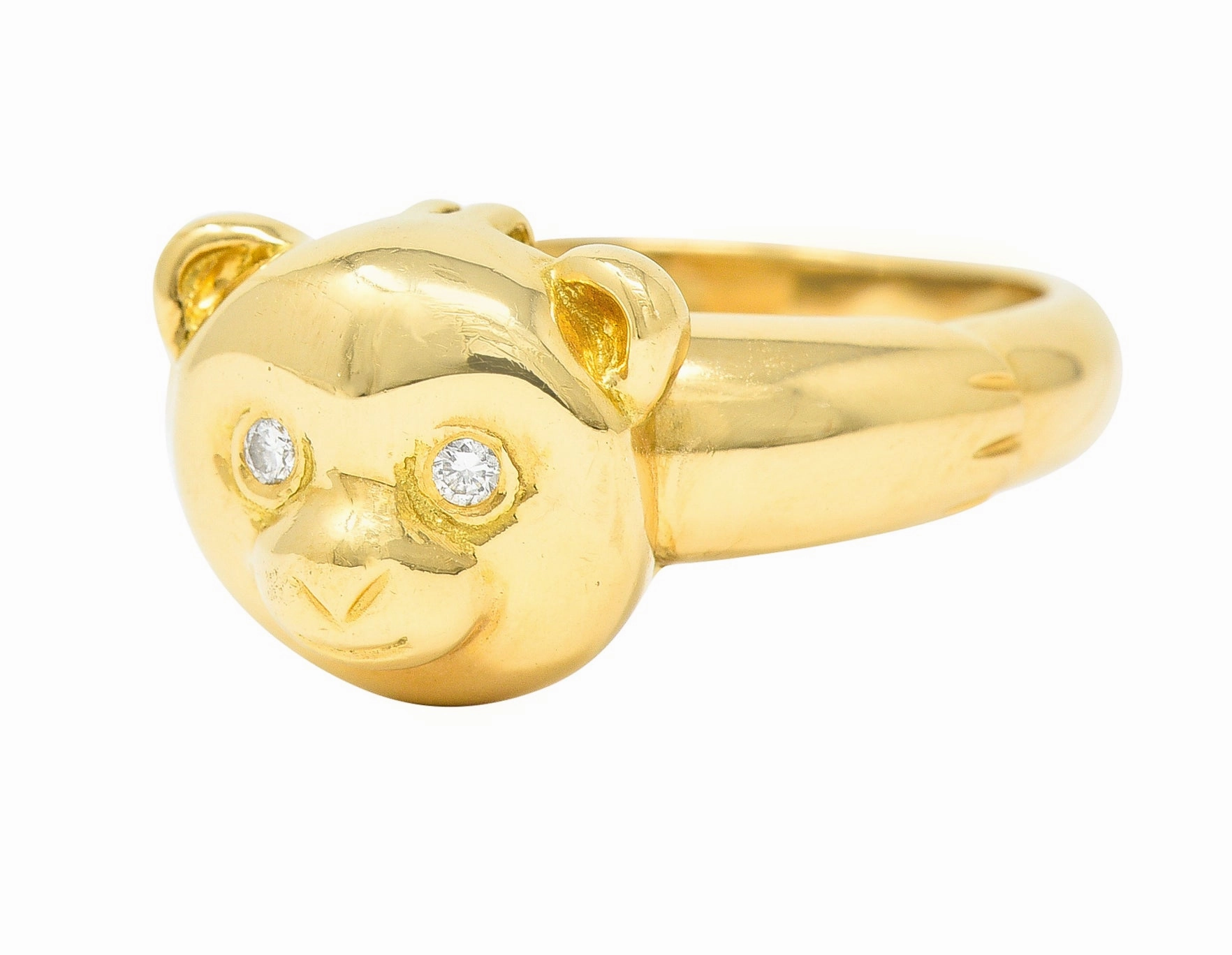Van Cleef & Arpels French Diamond 18 Karat Yellow Gold Vintage Teddy Bear Convertible Pendant To Band Ring