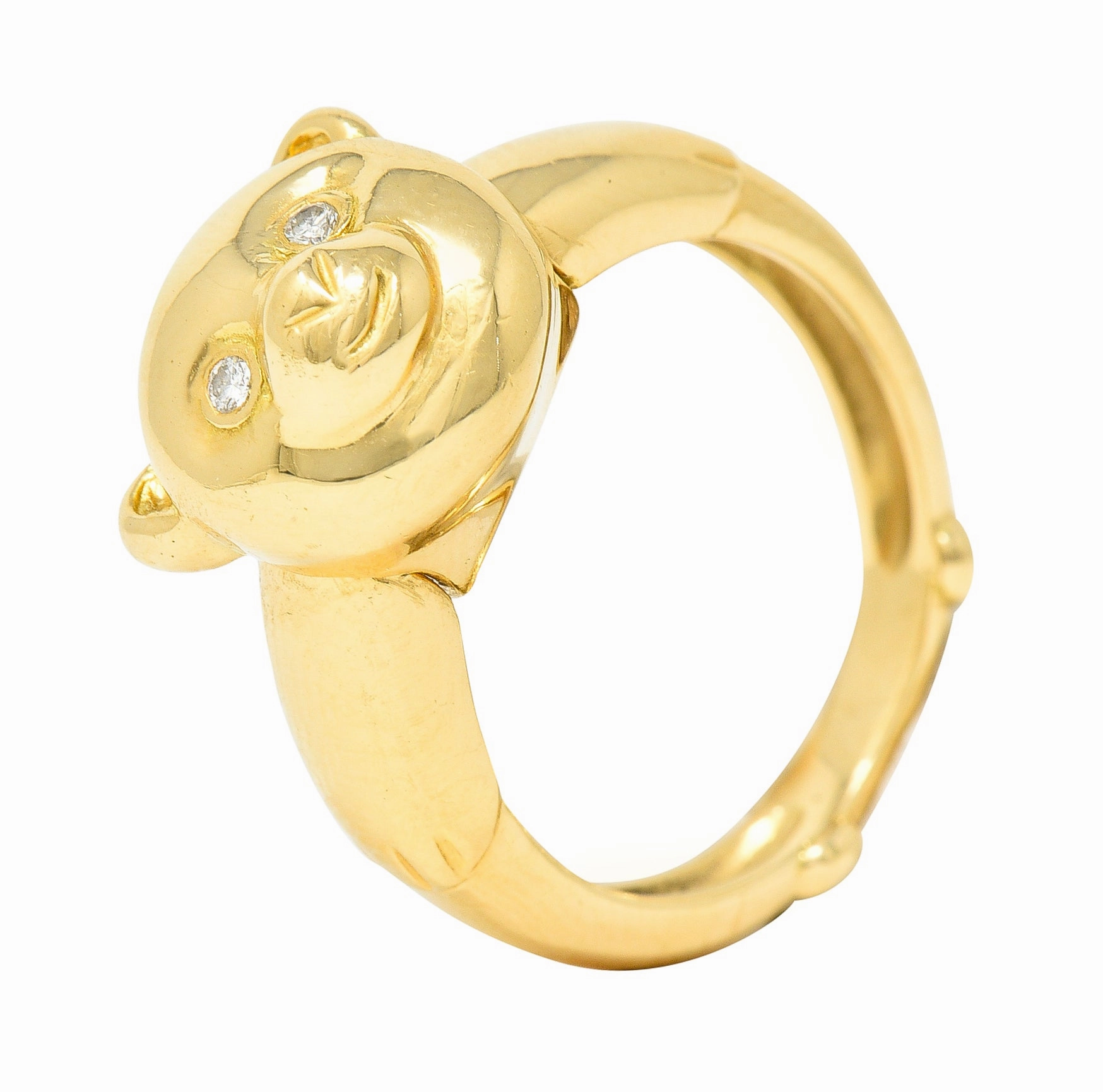 Van Cleef & Arpels French Diamond 18 Karat Yellow Gold Vintage Teddy Bear Convertible Pendant To Band Ring