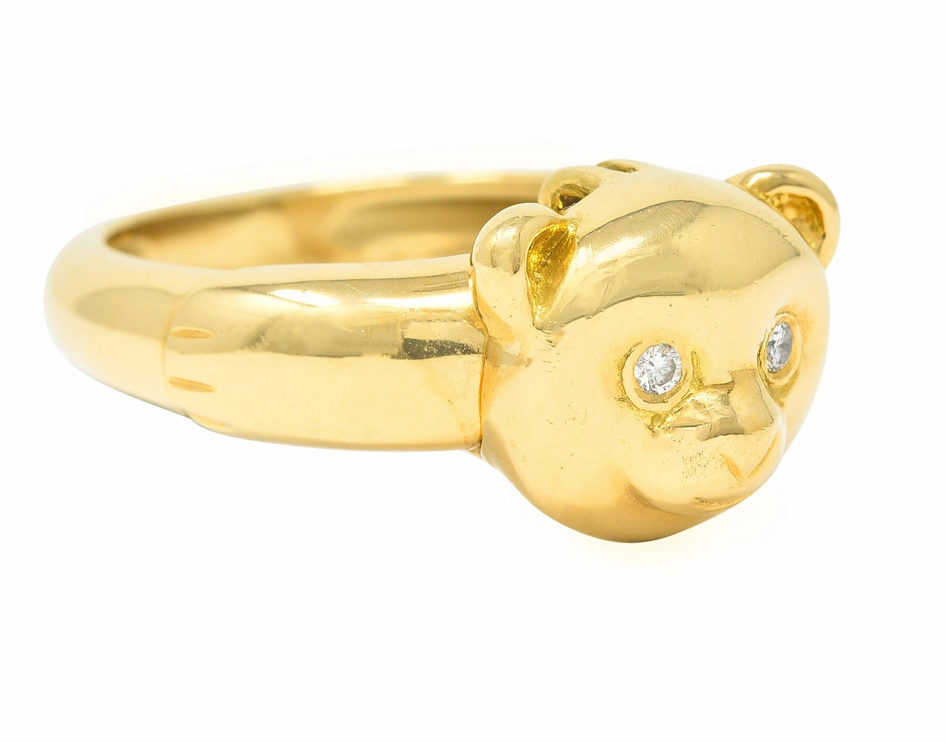 Van Cleef & Arpels French Diamond 18 Karat Yellow Gold Vintage Teddy Bear Convertible Pendant To Band Ring