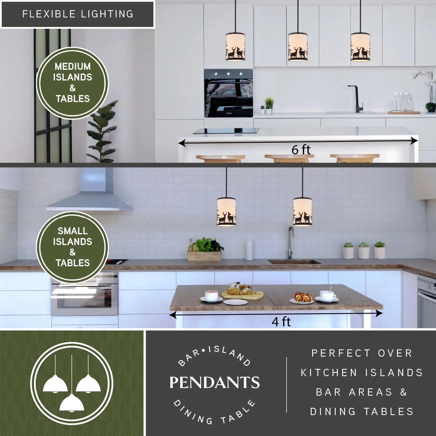 VAXCEL Acadia Bronze Rustic Mini Pendant Ceiling Light White Linen Shade Deer and Tree