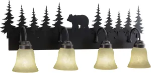 VAXCEL Bozeman 4-Light 33 inch Rustic Bear Bathroom Vanity Fixture, Burnished Bronze, Amber Flake Glass, E26 Bulb Compatible, Dimmable, Damp Rated
