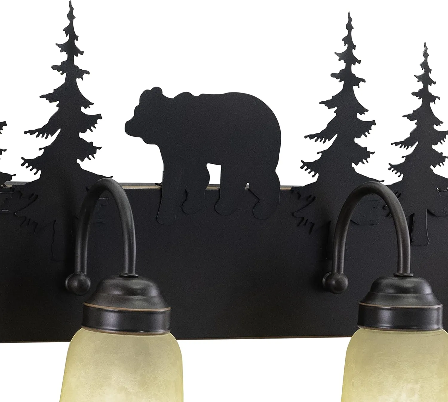 VAXCEL Bozeman 4-Light 33 inch Rustic Bear Bathroom Vanity Fixture, Burnished Bronze, Amber Flake Glass, E26 Bulb Compatible, Dimmable, Damp Rated