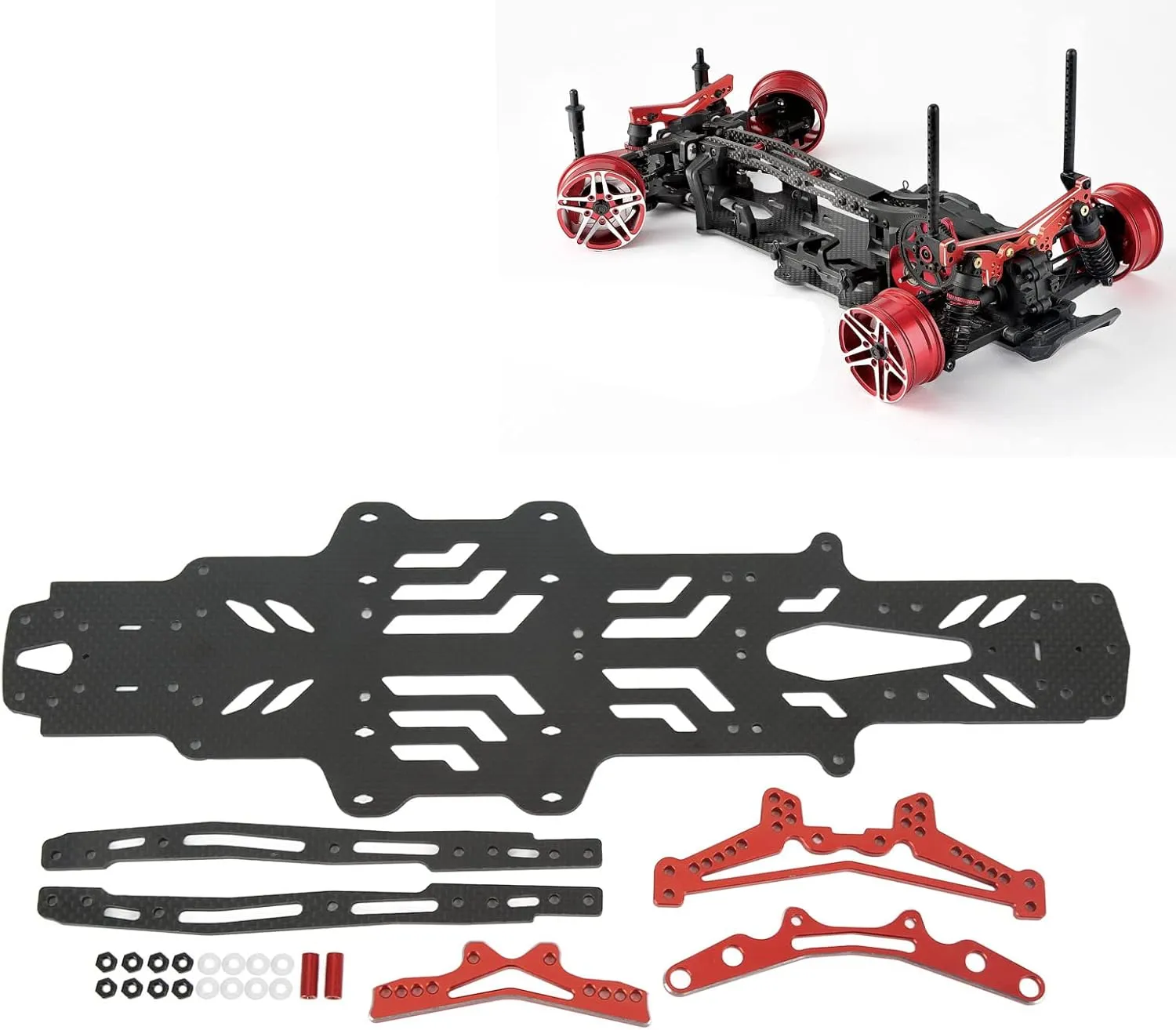 VBESTLIFE 1:10 Scale RC Car Chassis Kit, Aluminum Alloy Accurate Carbon Fiber Flexible Bottom Plate Set Vehicle 1/10 Accessories for RMX2.0S RRX2.0S (Black)