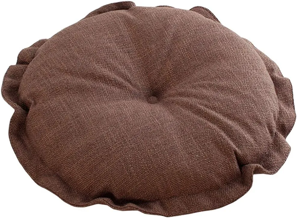 vctops Boho Soft Round Floor Pillow Cushion with Ruffles, Cotton Linen Print Chair Pad Tatami for Meditation, Yoga, Living Room, Balcony (Coffee,18"x18"x5")