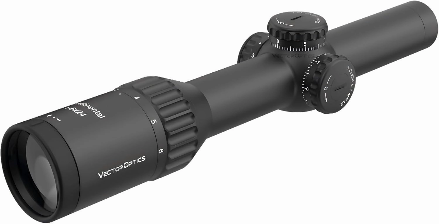 Vector Optics Continental 1-6x24 LPVO Rifle Scope, 30mm Tube, CQB Riflescope, Illuminated Reticle, 90% Light Transmission, Designed for AR Tactical Competition Hunting, Lock Turret, SCOC-44