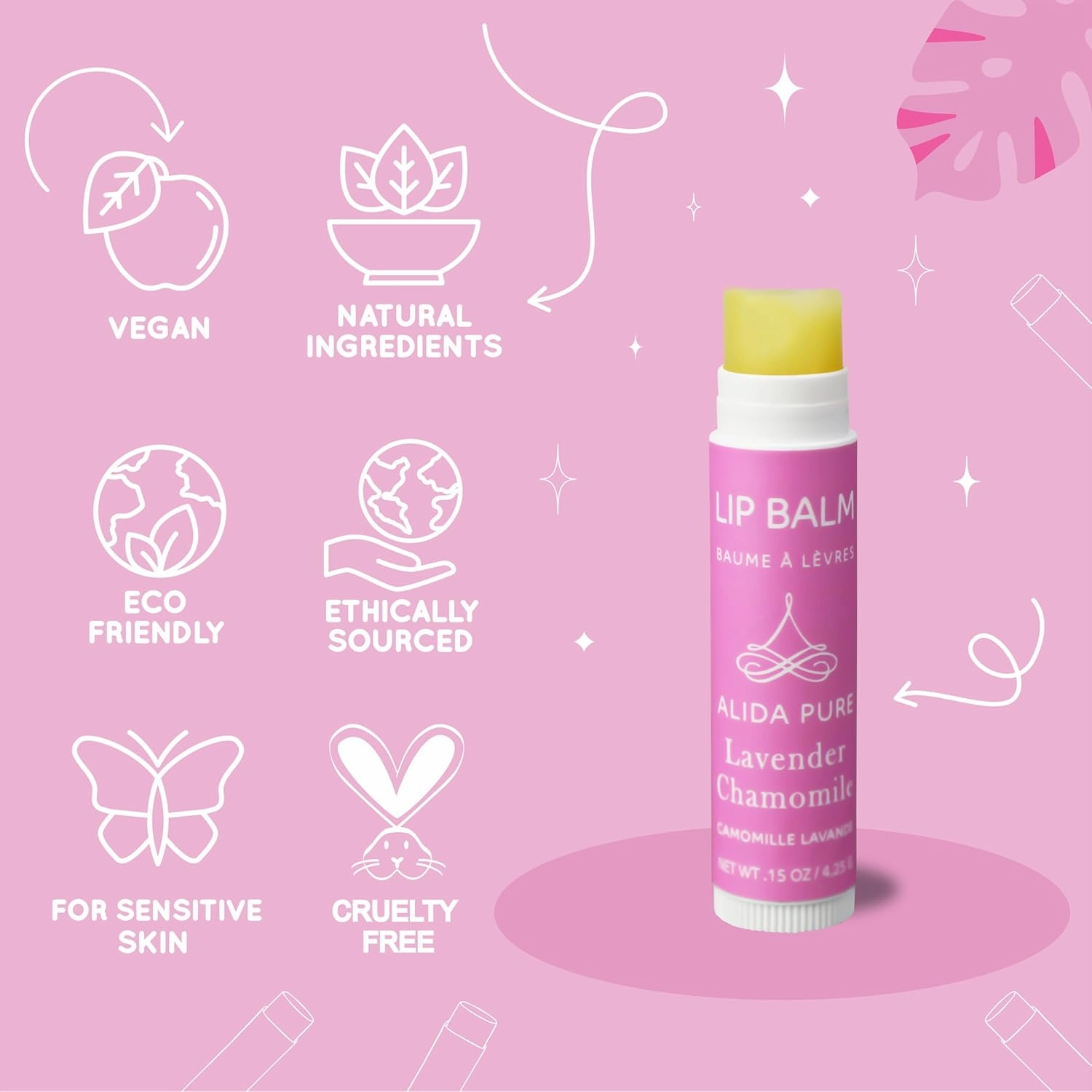 Vegan Lip Balm by PURE   SIMPLE Lavender Chamomile Lip Balm Collection, Cruelty Free Chapstick, Moisturize Dry, ed, or Chapped, Lips, 5 Tube Set.
