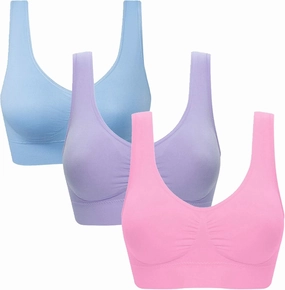Vermilion Bird Women's 3 Pack Seamless Comfortable Sports Bra with Removable Pads