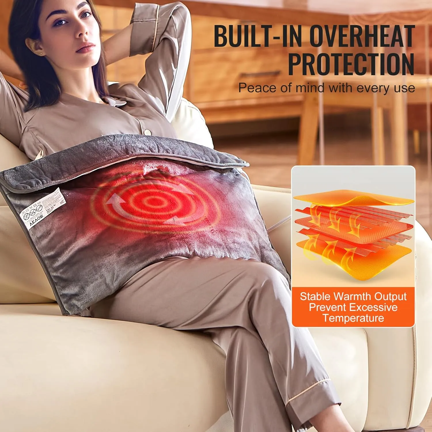 VEVOR Electric Heated Foot Warmer, King Size Ultra-Soft Flannel Heating Pad for Feet with Timer and 6 Heat Level for Bed Office Under Desk, 21.5" x 19.0" Feet Warmers Washable for Back, Waist, Abdomen