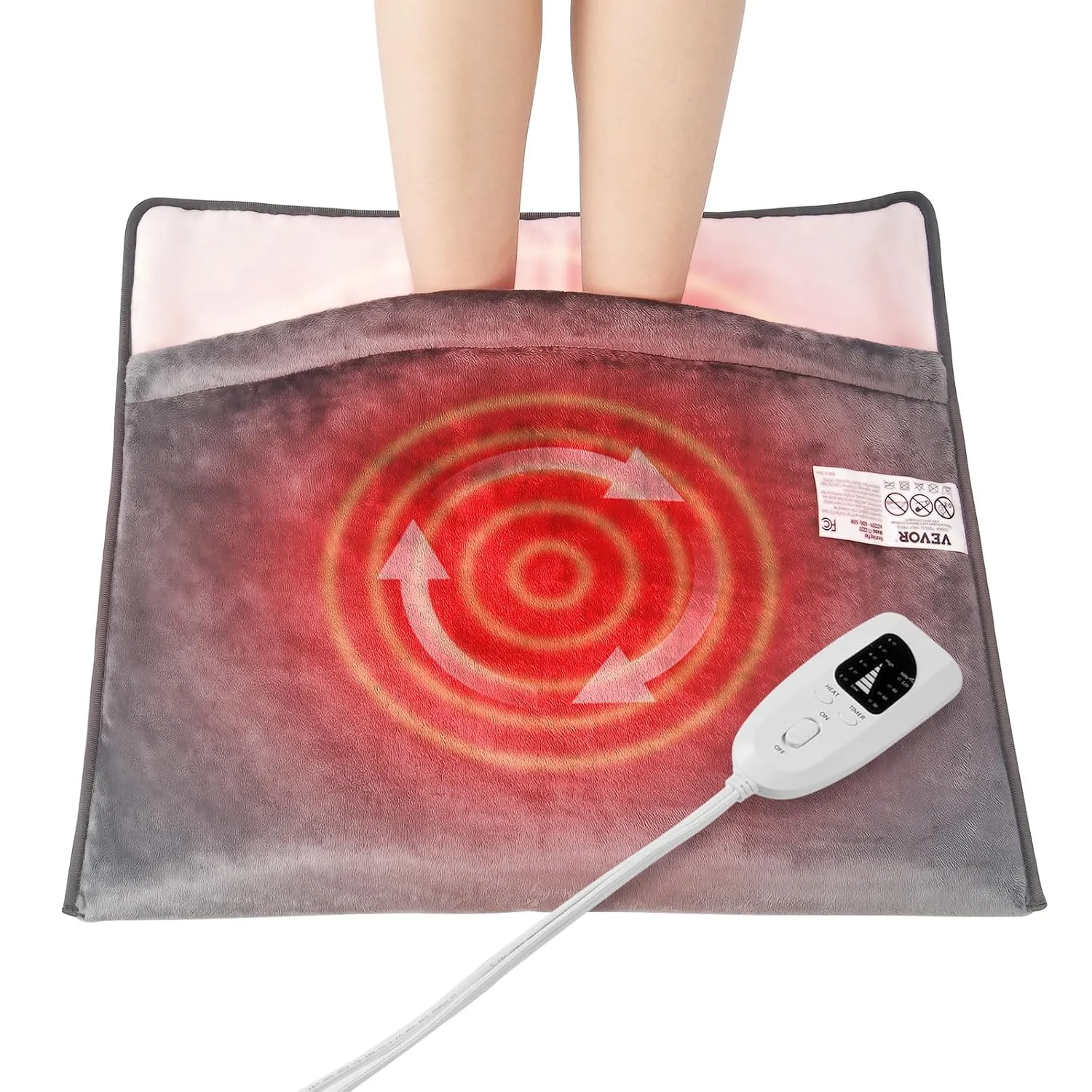 VEVOR Electric Heated Foot Warmer, King Size Ultra-Soft Flannel Heating Pad for Feet with Timer and 6 Heat Level for Bed Office Under Desk, 21.5" x 19.0" Feet Warmers Washable for Back, Waist, Abdomen