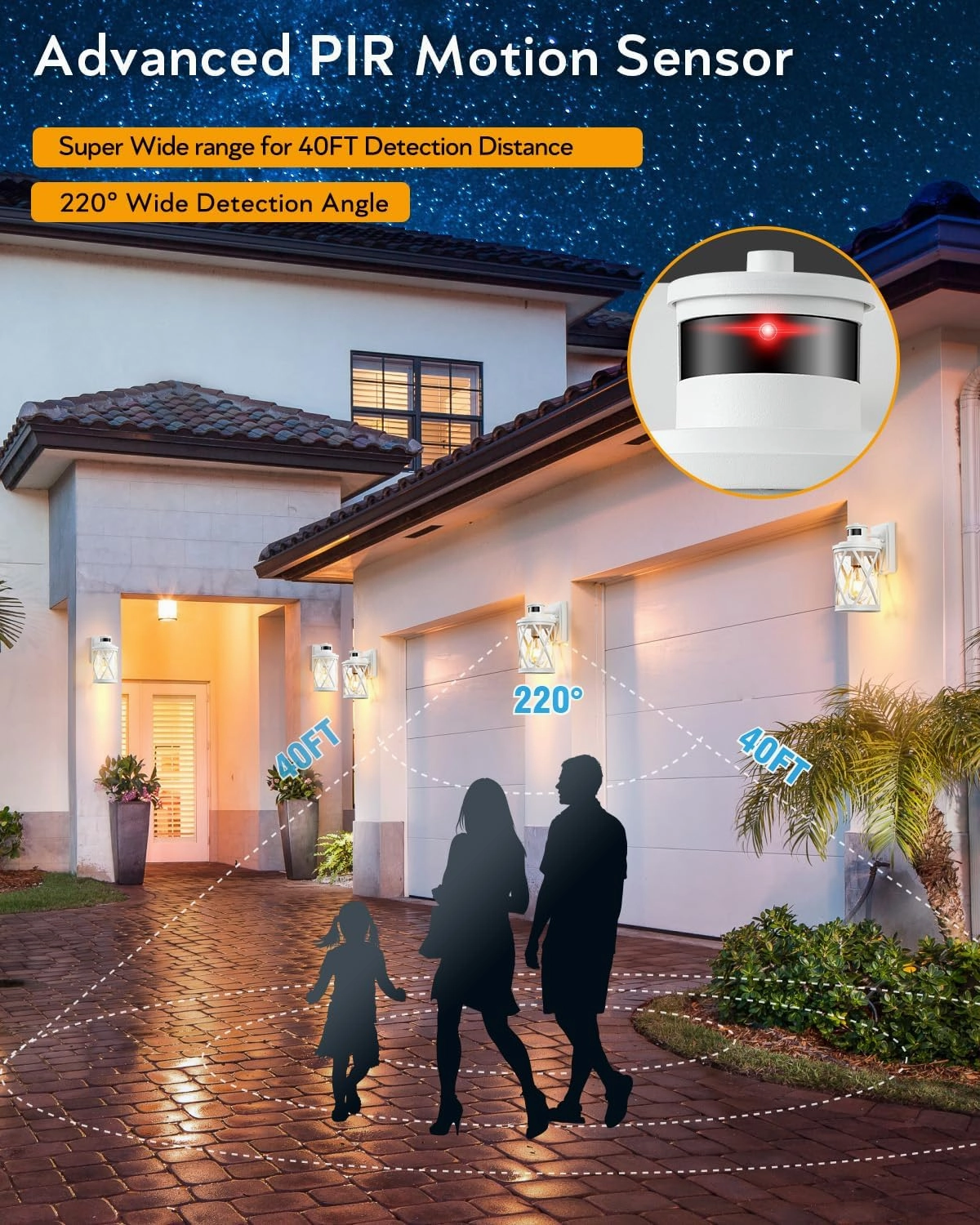 VIANIS Motion Lights for Outside, 2 Pack Outdoor Light Fixtures with Motion Sensor, White Exterior Lighting Fixtures Dusk to Dawn, Waterproof, Anti-Rust Outside Lights for House, Porch,Doorway