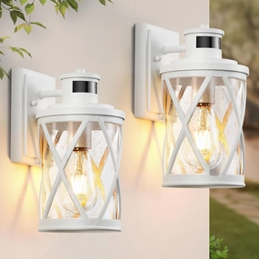 VIANIS Motion Lights for Outside, 2 Pack Outdoor Light Fixtures with Motion Sensor, White Exterior Lighting Fixtures Dusk to Dawn, Waterproof, Anti-Rust Outside Lights for House, Porch,Doorway