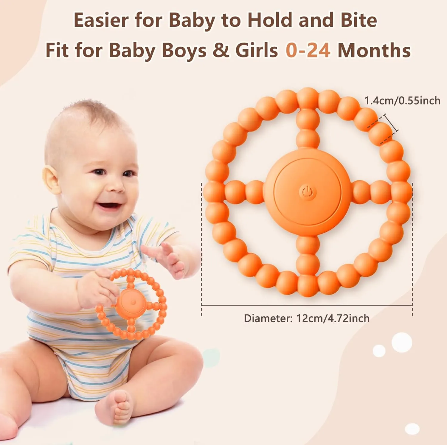 Vibrating Sensory Teething Toys, Soothing Chew Ring for Babies 6-18 Months, Autism Support & Oral Development, USB Rechargeable Teether for Toddlers, 1-2 Year Old Boys Girls Gifts idea (Orange)