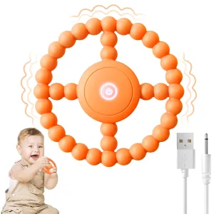 Vibrating Sensory Teething Toys, Soothing Chew Ring for Babies 6-18 Months, Autism Support & Oral Development, USB Rechargeable Teether for Toddlers, 1-2 Year Old Boys Girls Gifts idea (Orange)