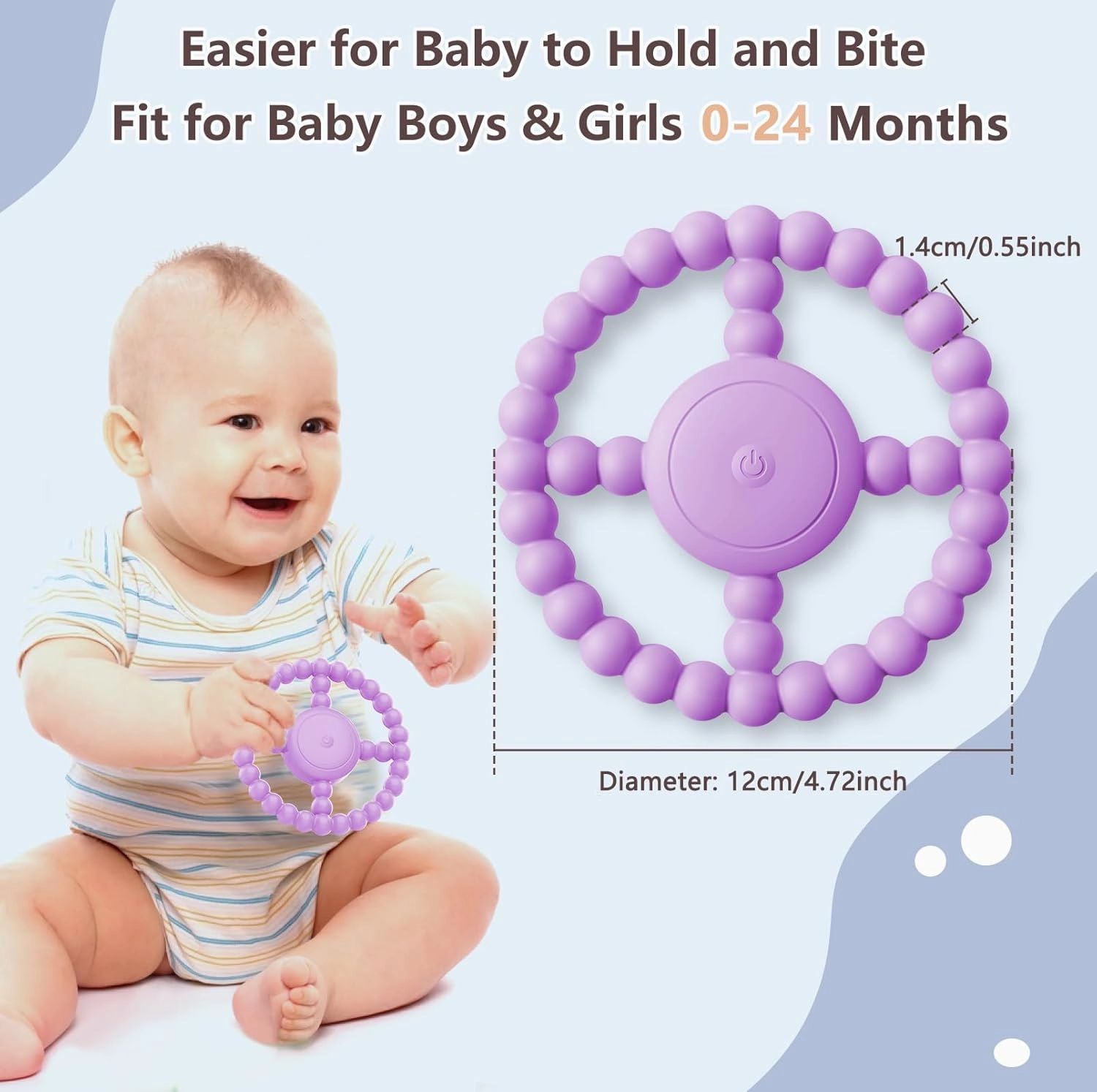 Vibrating Sensory Chew Toy - Dual Effect: Teether Teething Toys for Babies 3-6 6-12 8-18 Months, Sensory Toys for Kids with Autism&Toddler Travel Essential,1-2 Year Old Boys Girls Gifts idea(Purple)