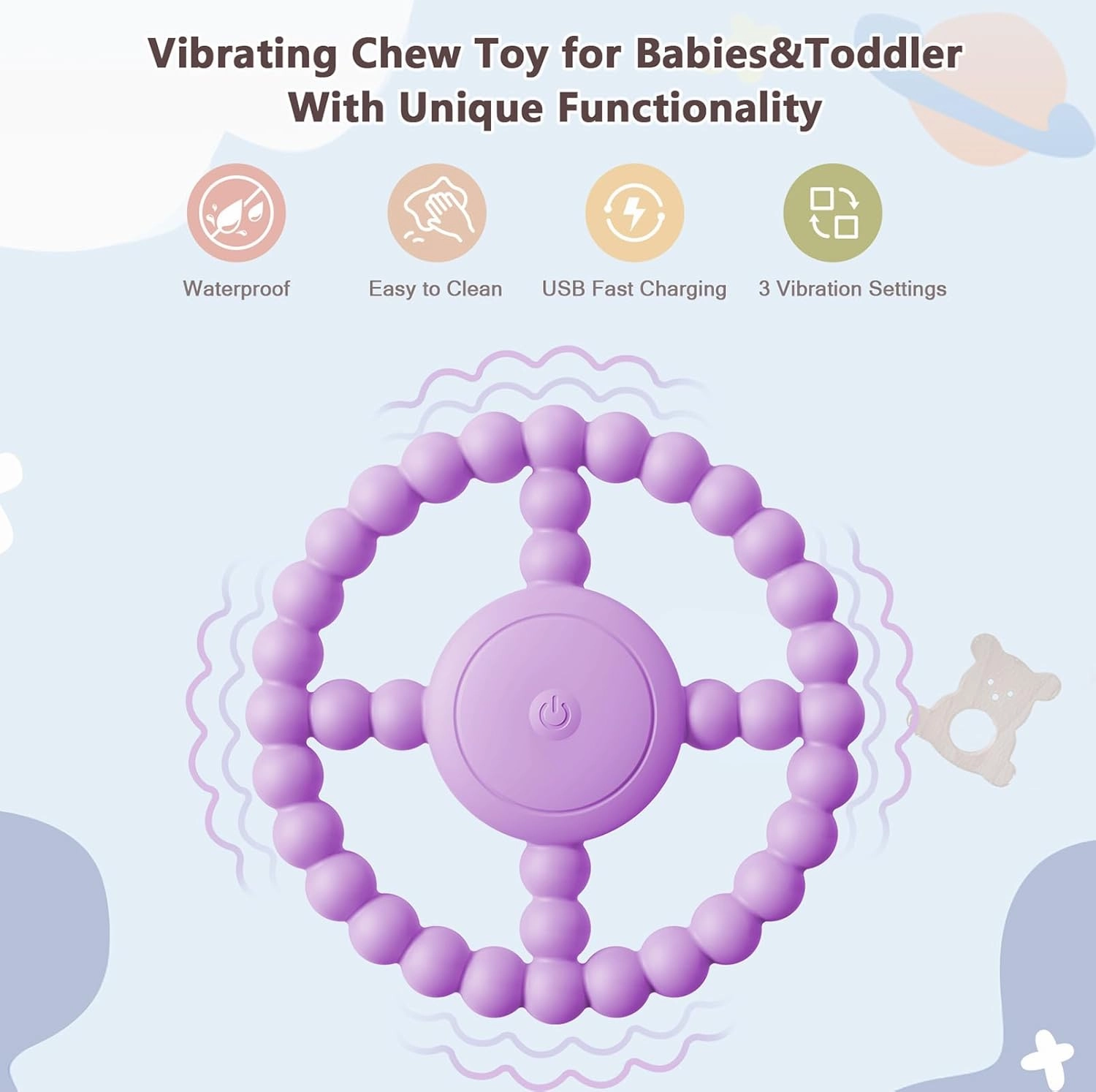 Vibrating Sensory Chew Toy - Dual Effect: Teether Teething Toys for Babies 3-6 6-12 8-18 Months, Sensory Toys for Kids with Autism&Toddler Travel Essential,1-2 Year Old Boys Girls Gifts idea(Purple)