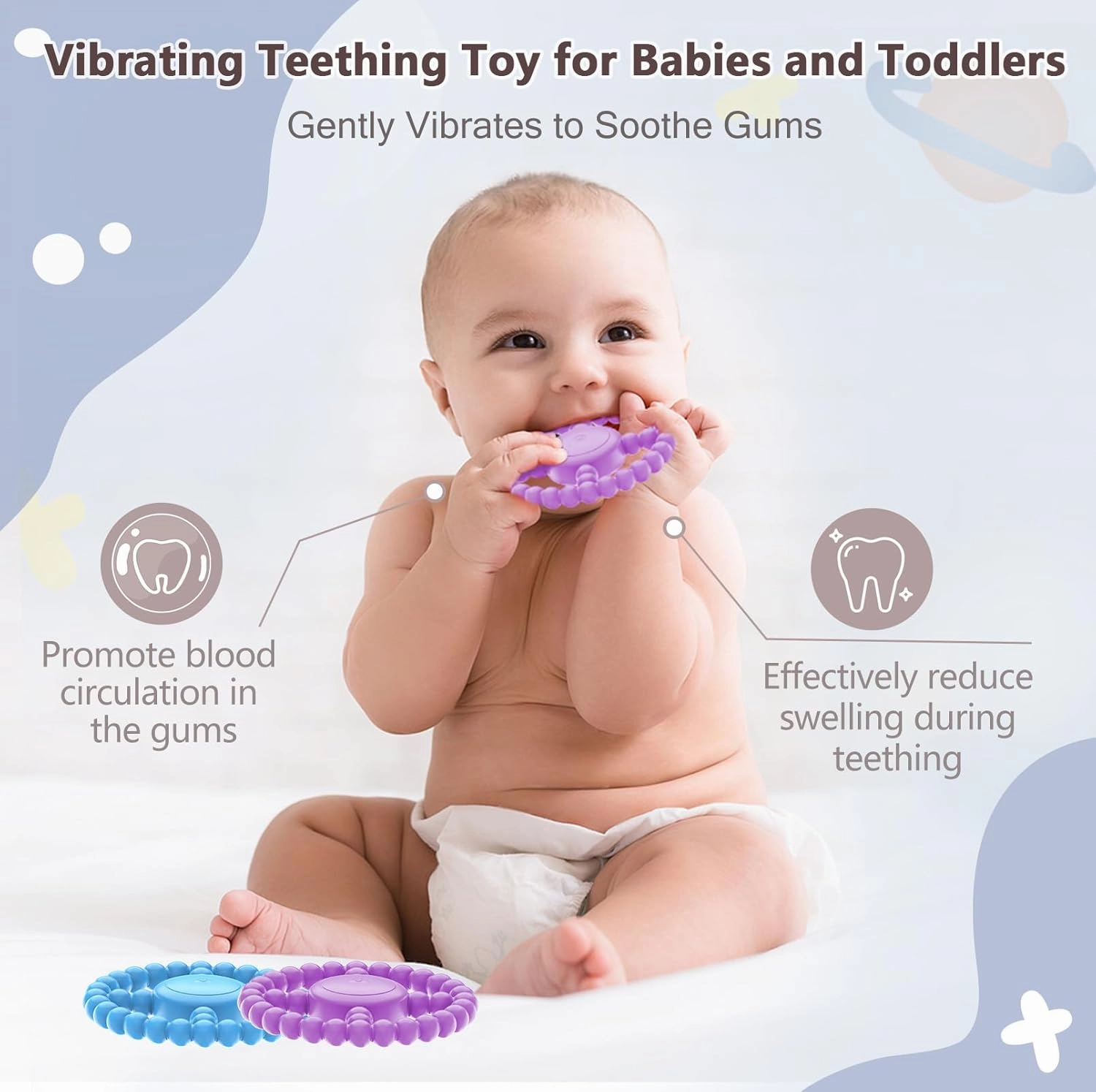 Vibrating Sensory Chew Toy - Dual Effect: Teether Teething Toys for Babies 3-6 6-12 8-18 Months, Sensory Toys for Kids with Autism&Toddler Travel Essential,1-2 Year Old Boys Girls Gifts idea(Purple)