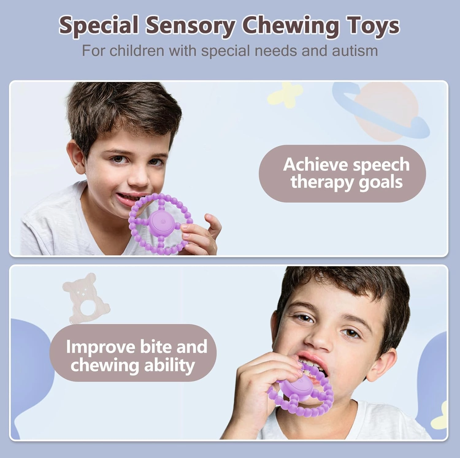 Vibrating Sensory Chew Toy - Dual Effect: Teether Teething Toys for Babies 3-6 6-12 8-18 Months, Sensory Toys for Kids with Autism&Toddler Travel Essential,1-2 Year Old Boys Girls Gifts idea(Purple)