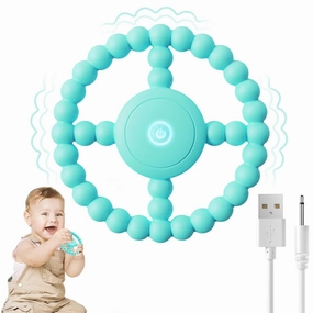 Vibrating Sensory Teething Toys, Soothing Chew Ring for Babies 6-18 Months, Autism Support & Oral Development, USB Rechargeable Teether for Toddlers, 1-2 Year Old Boys Girls Gifts idea(Green)