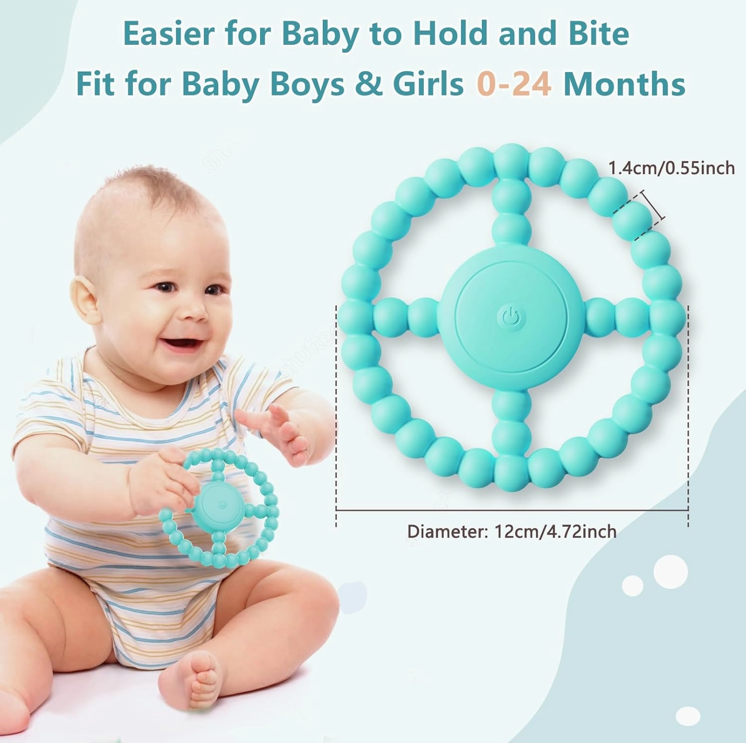 Vibrating Sensory Teething Toys, Soothing Chew Ring for Babies 6-18 Months, Autism Support & Oral Development, USB Rechargeable Teether for Toddlers, 1-2 Year Old Boys Girls Gifts idea(Green)