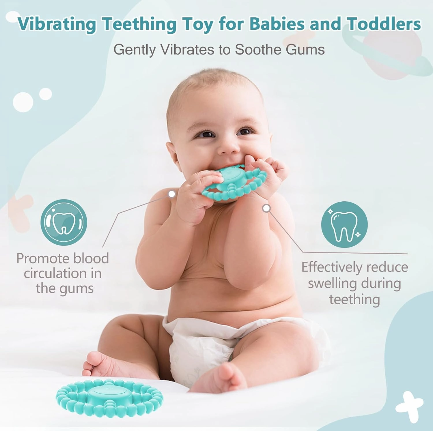 Vibrating Sensory Teething Toys, Soothing Chew Ring for Babies 6-18 Months, Autism Support & Oral Development, USB Rechargeable Teether for Toddlers, 1-2 Year Old Boys Girls Gifts idea(Green)