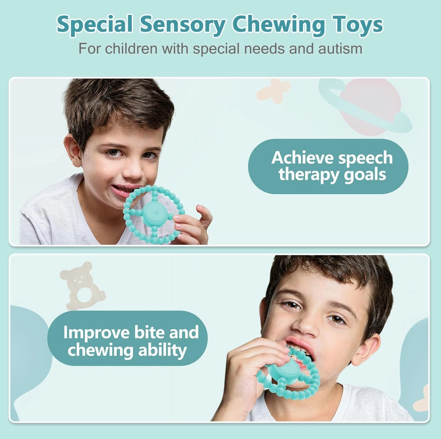 Vibrating Sensory Teething Toys, Soothing Chew Ring for Babies 6-18 Months, Autism Support & Oral Development, USB Rechargeable Teether for Toddlers, 1-2 Year Old Boys Girls Gifts idea(Green)