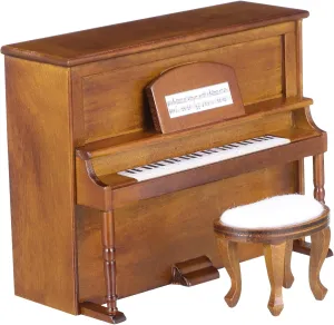VICASKY 1 Set Miniature Piano Model with Stool Dollhouse Furniture for Creative DIY Decor Walnut Color for Mini House Decoration and Imaginative Micro Landscapes