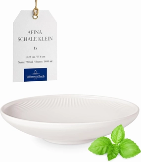 Villeroy & Boch Afina Medium Sized Bowl for Salads and Pasta, Premium Porcelain, Made in Germany, Dishwasher and Microwave Safe, 9.75 x 2.25 in, Stackable, White
