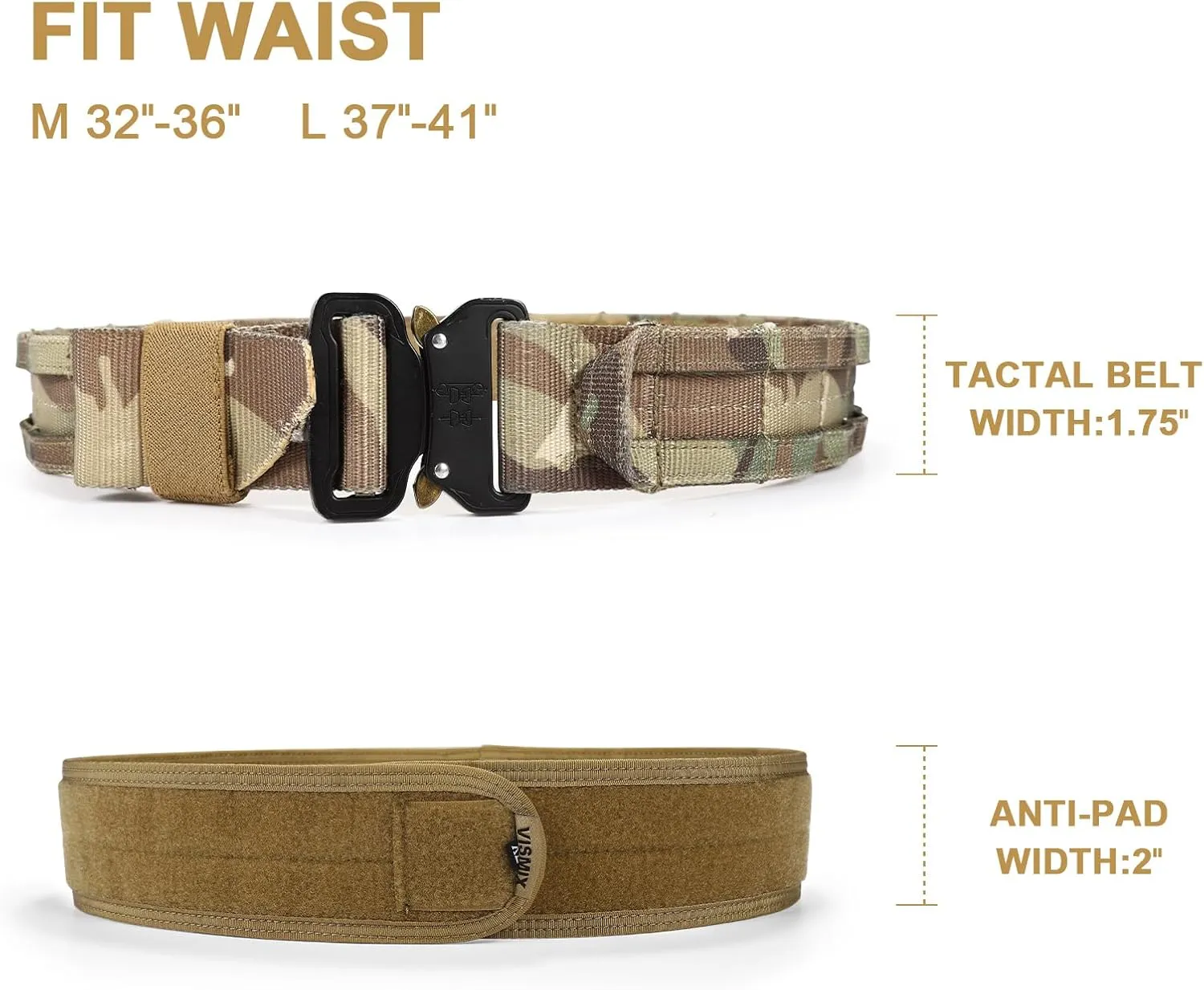 VISMIX Tactical Anti-slip Pad Inner Belt with Loop System - Compatible for MOLLE Battle Belts with Outer Hook System
