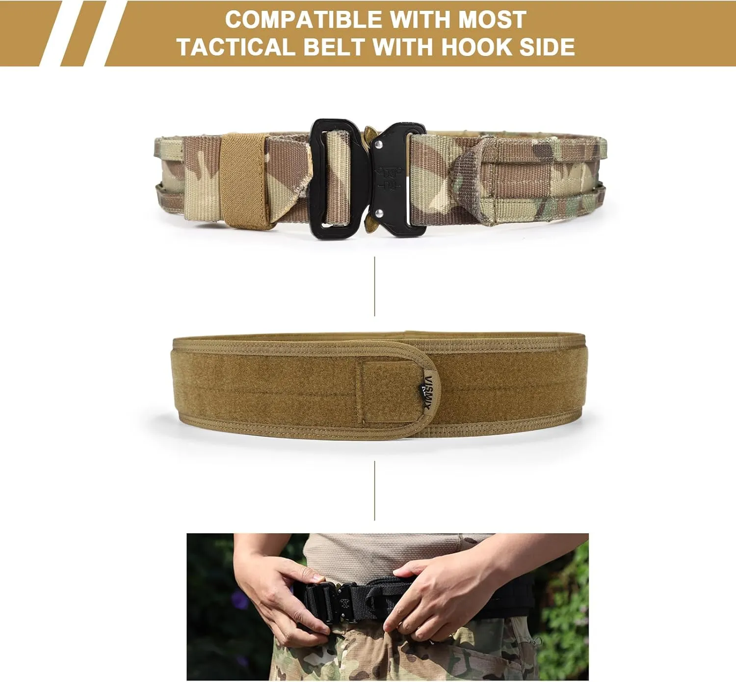 VISMIX Tactical Anti-slip Pad Inner Belt with Loop System - Compatible for MOLLE Battle Belts with Outer Hook System