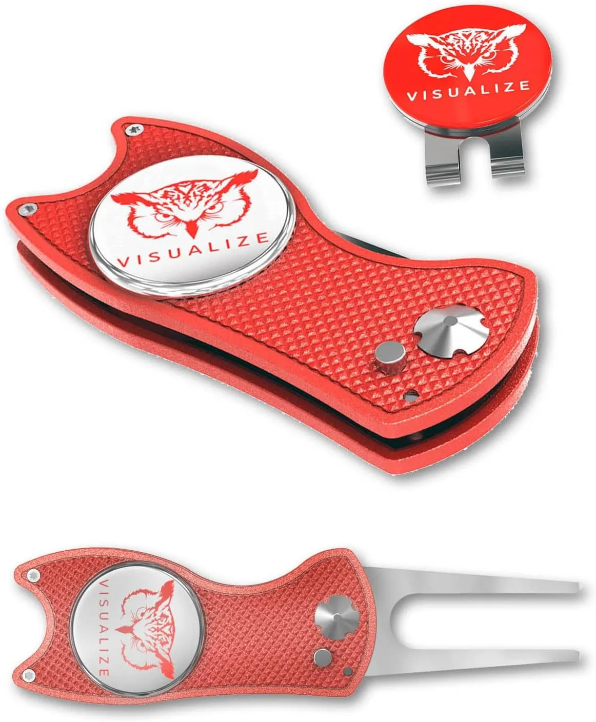 VISUALIZE Elite Switchblade Golf Divot Repair Tool Set with Ball Marker - Sturdy Anodized Aluminum - Perfect Golf Accessory Gift