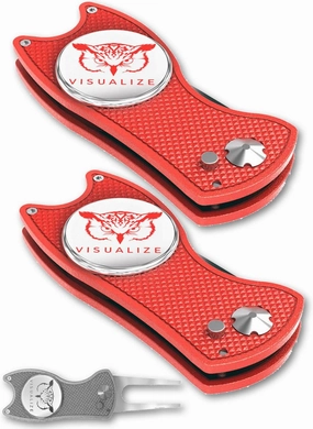 VISUALIZE Elite Switchblade Golf Divot Repair Tool Set with Ball Marker - Sturdy Anodized Aluminum - Perfect Golf Accessory Gift