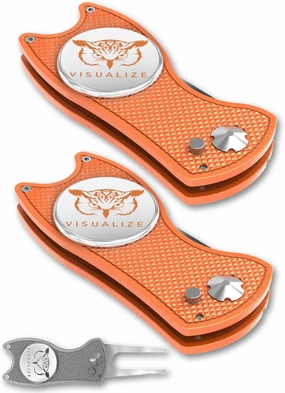 VISUALIZE Elite Switchblade Golf Divot Repair Tool Set with Ball Marker - Sturdy Anodized Aluminum - Perfect Golf Accessory Gift