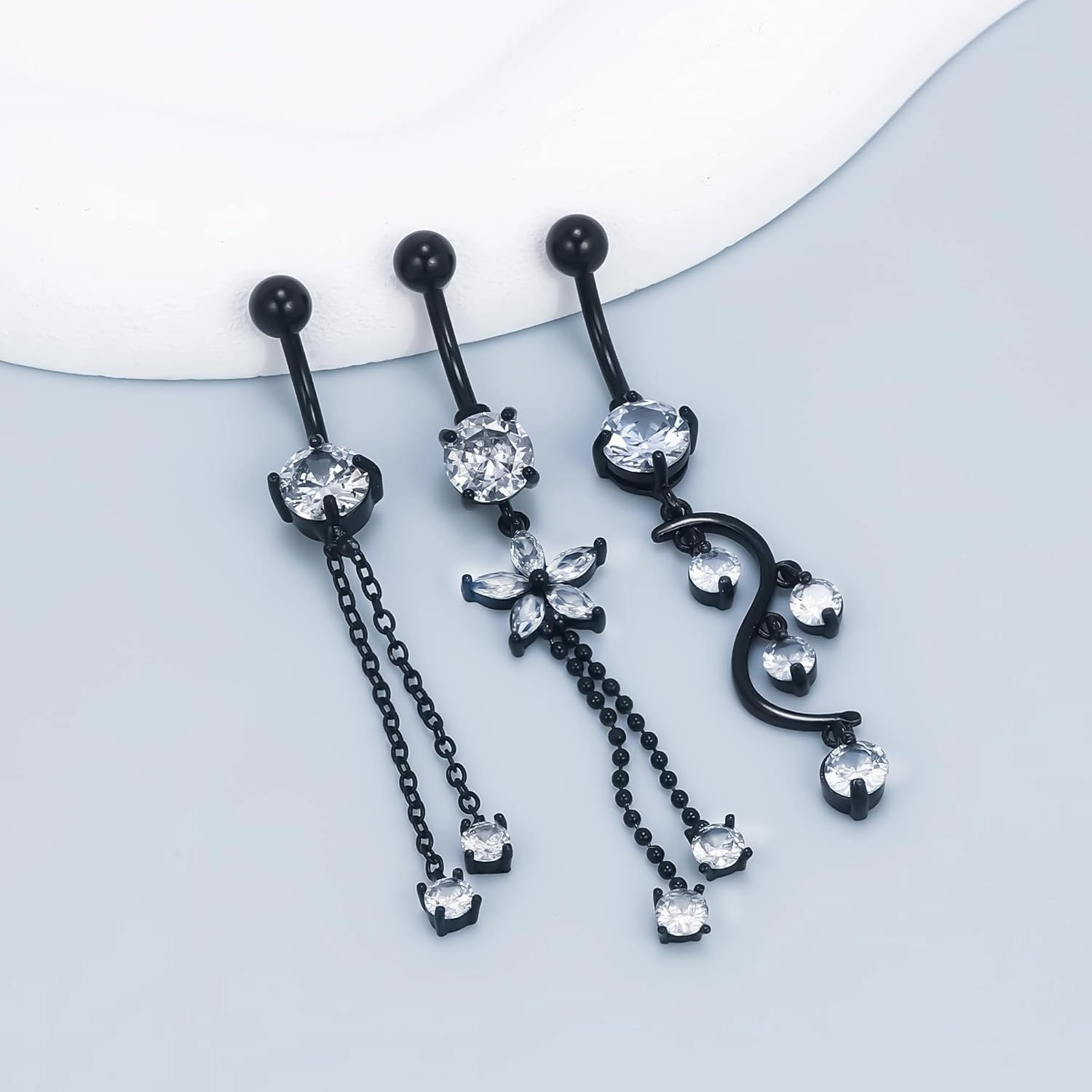 Vsnnsns 14G Dangle Belly Button Ring Piercing Jewelry 316L Stainless Surgical Steel Snake Heart Butterfly Flower Diamond CZ Navel Rings Dangling Belly Button Ring Piercing Jewelry for Women 14 Gauge