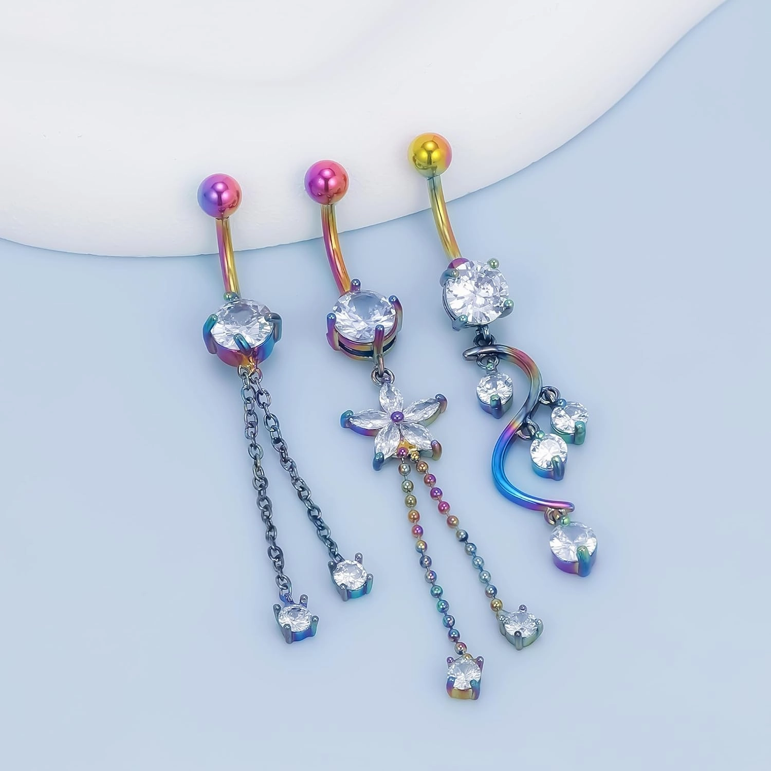 Vsnnsns 14G Dangle Belly Button Ring Piercing Jewelry 316L Stainless Surgical Steel Snake Heart Butterfly Flower Diamond CZ Navel Rings Dangling Belly Button Ring Piercing Jewelry for Women 14 Gauge