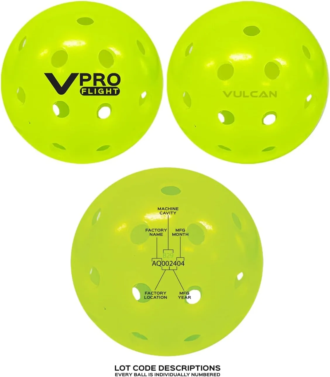 Vulcan | VPRO Flight Outdoor Pickleball Official Ball of The PPA Tour & MLP | 3, 6, 12, 36 & 100 Ball Pack | Hi-Vis Yellow