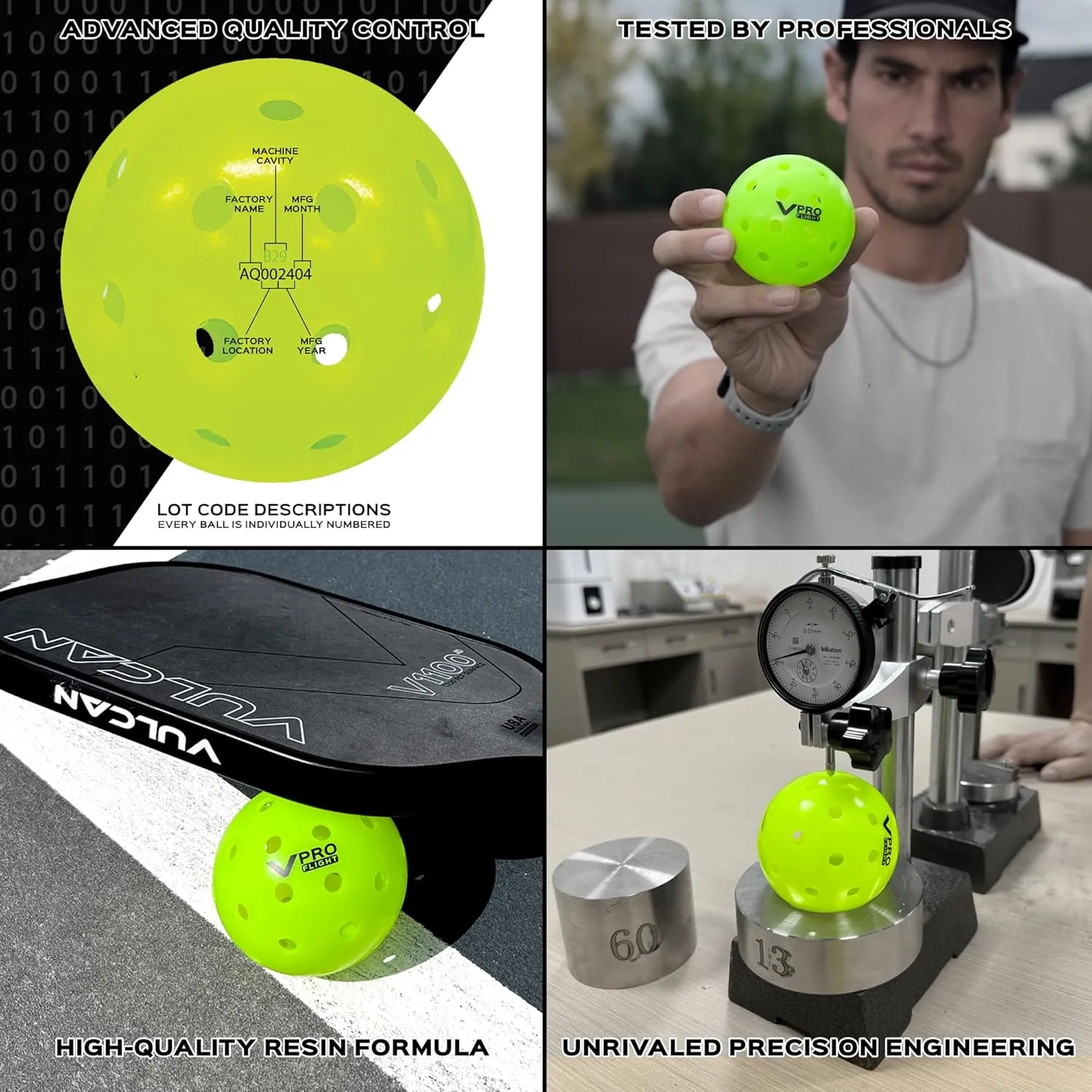 Vulcan | VPRO Flight Outdoor Pickleball Official Ball of The PPA Tour & MLP | 3, 6, 12, 36 & 100 Ball Pack | Hi-Vis Yellow