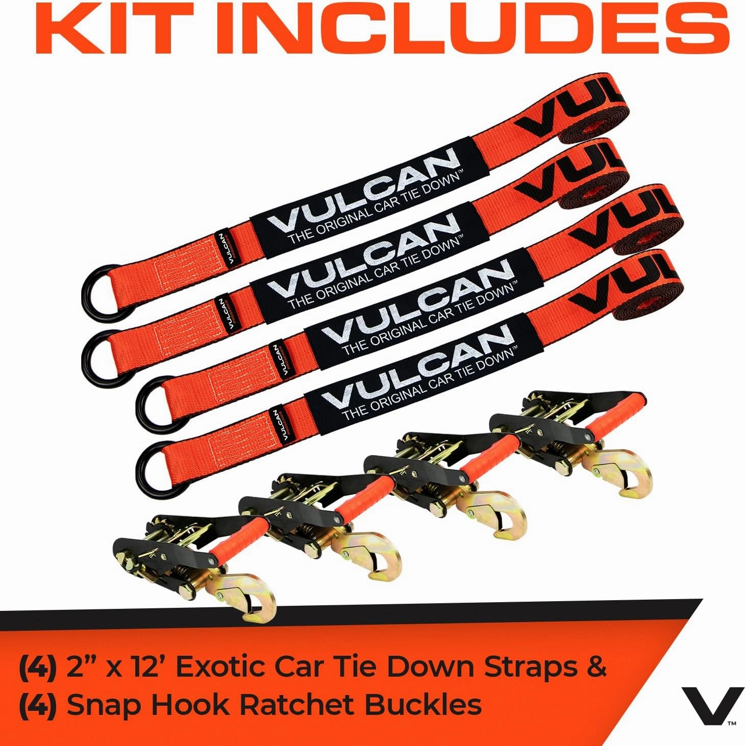 VULCAN Wheel Tie Down Kit with Snap Hook Ratchets - 4 Pack - PROSeries - 3,300 Pound Safe Working Load