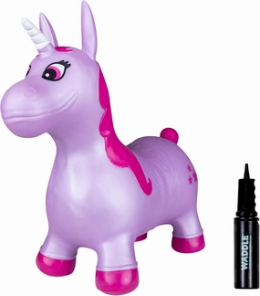 Waddle Bouncy Animal Hopper - Inflatable Hopping Animals, Indoors and Outdoors Fun, Pump Included, Riding Toys for Boys and Girls Ages 2 Years and Up, Purple Pink Unicorn
