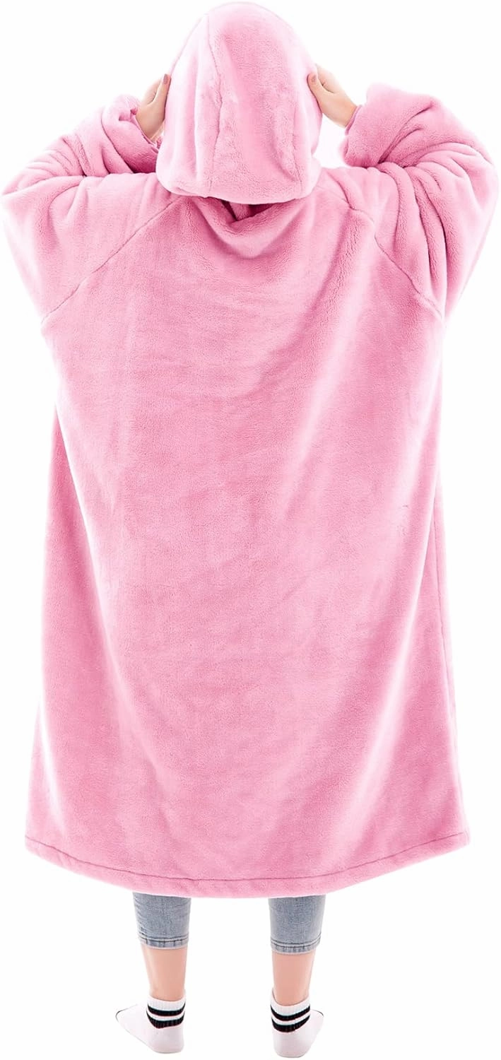 Waitu Wearable Blanket Sweatshirt Gifts for Women and Men, Warm and Cozy Giant Blanket Hoodie, Thick Flannel Blanket with Sleeves - Bright Pink