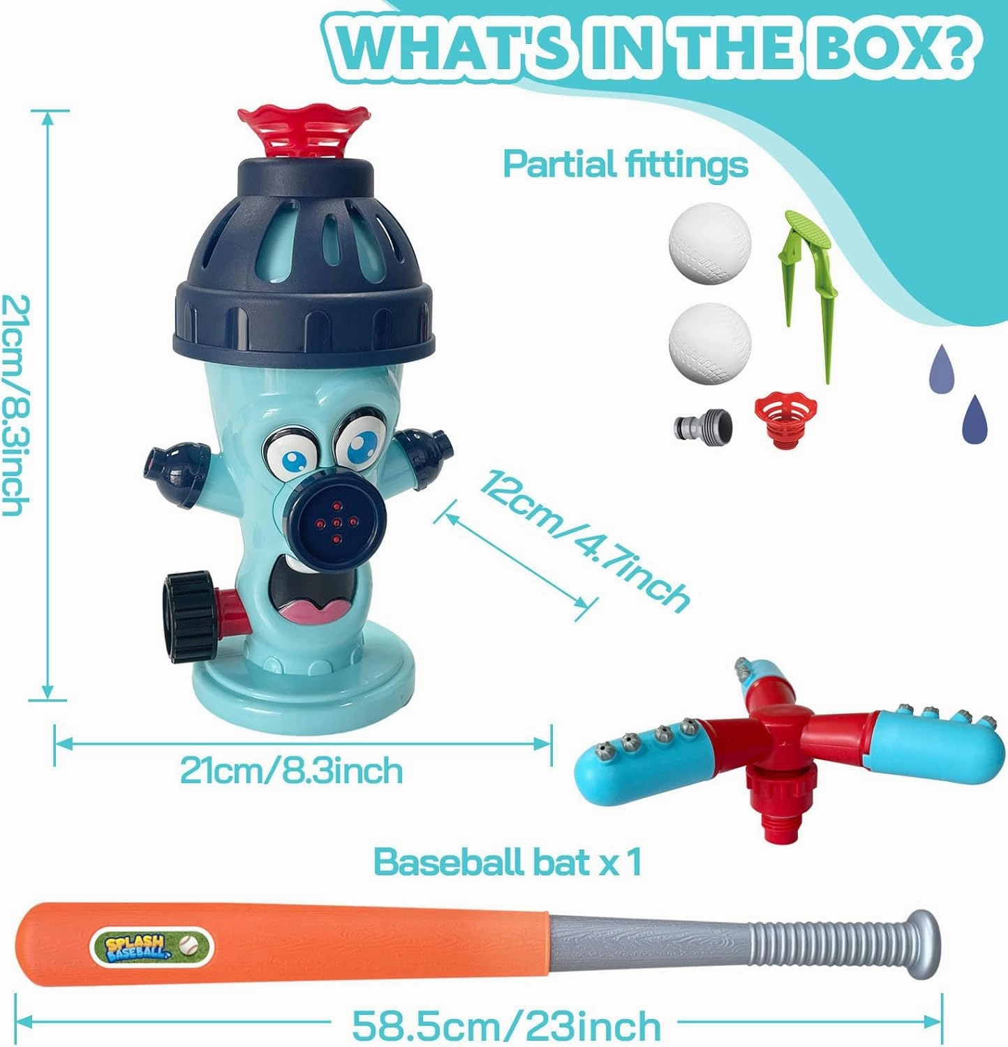 Water Sprinkler Baseball Toy,2 in 1 Outdoor Water Toys,Fun Summer Games,Kids Summer Water Play for The Backyard,Water Baseball for Kids Boys & Girls Age 3  Years